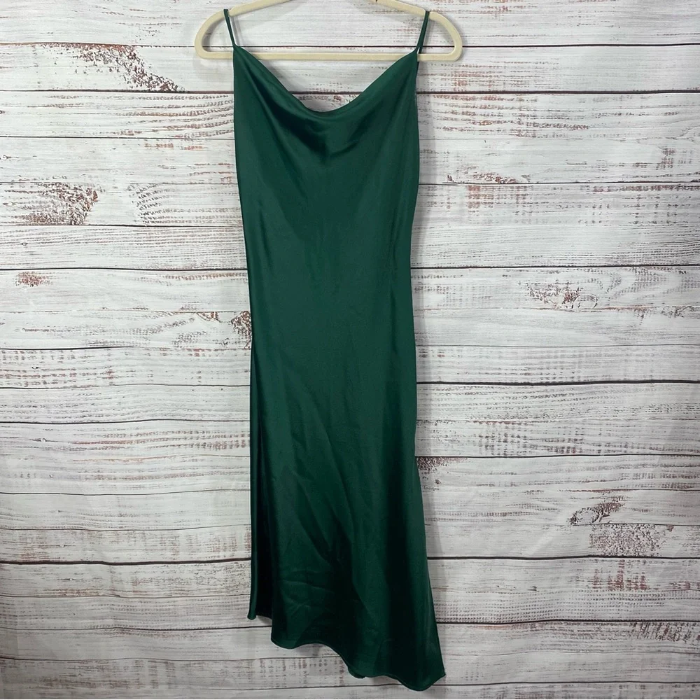 PETAL + PUP EMERALD GREEN LOW CUT BACK SILKY SIZE 4 HIGH LOW HEM DRESS - Picture 7 of 12